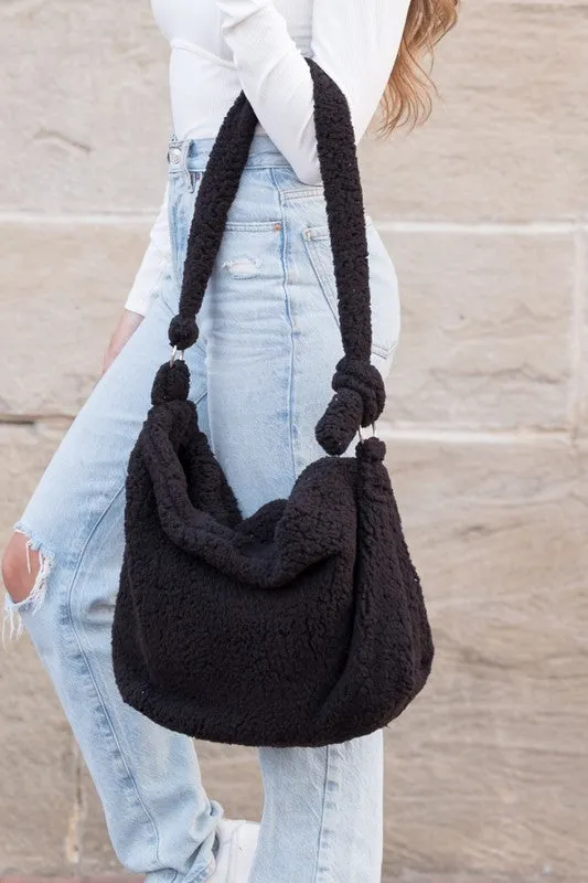 Simple Soft Sherpa Fashion Crossbody Messenger Tote Bag