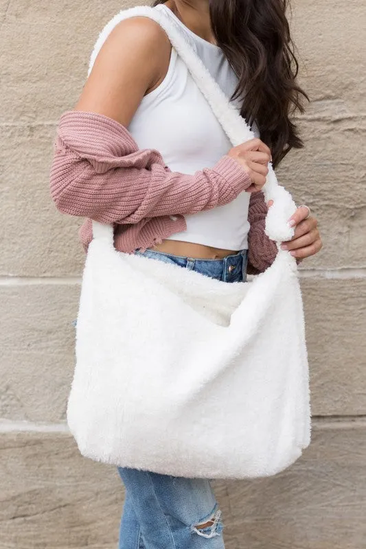 Simple Soft Sherpa Fashion Crossbody Messenger Tote Bag