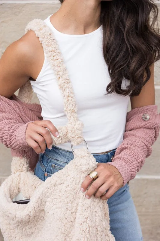 Simple Soft Sherpa Fashion Crossbody Messenger Tote Bag
