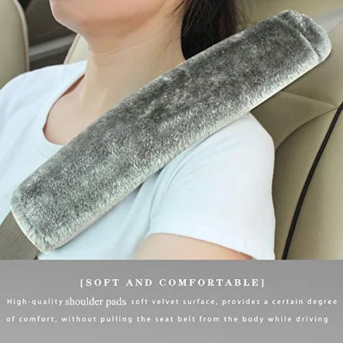Soft Faux Sheepskin Seat Belt Shoulder Pad for a More Comfortable Driving, Compatible with Adults Youth Kids - Car, Truck, SUV, Airplane,Carmera Backpack Straps 2 Packs Light Gray