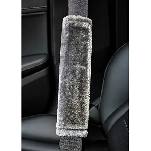 Soft Faux Sheepskin Seat Belt Shoulder Pad for a More Comfortable Driving, Compatible with Adults Youth Kids - Car, Truck, SUV, Airplane,Carmera Backpack Straps 2 Packs Light Gray