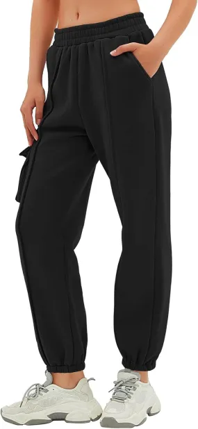 Straight Leg Cargo Sweatpants Women Baggy Fleece Elastic High Waisted Joggers Pants Casual Comfy Soft Parachute Pant