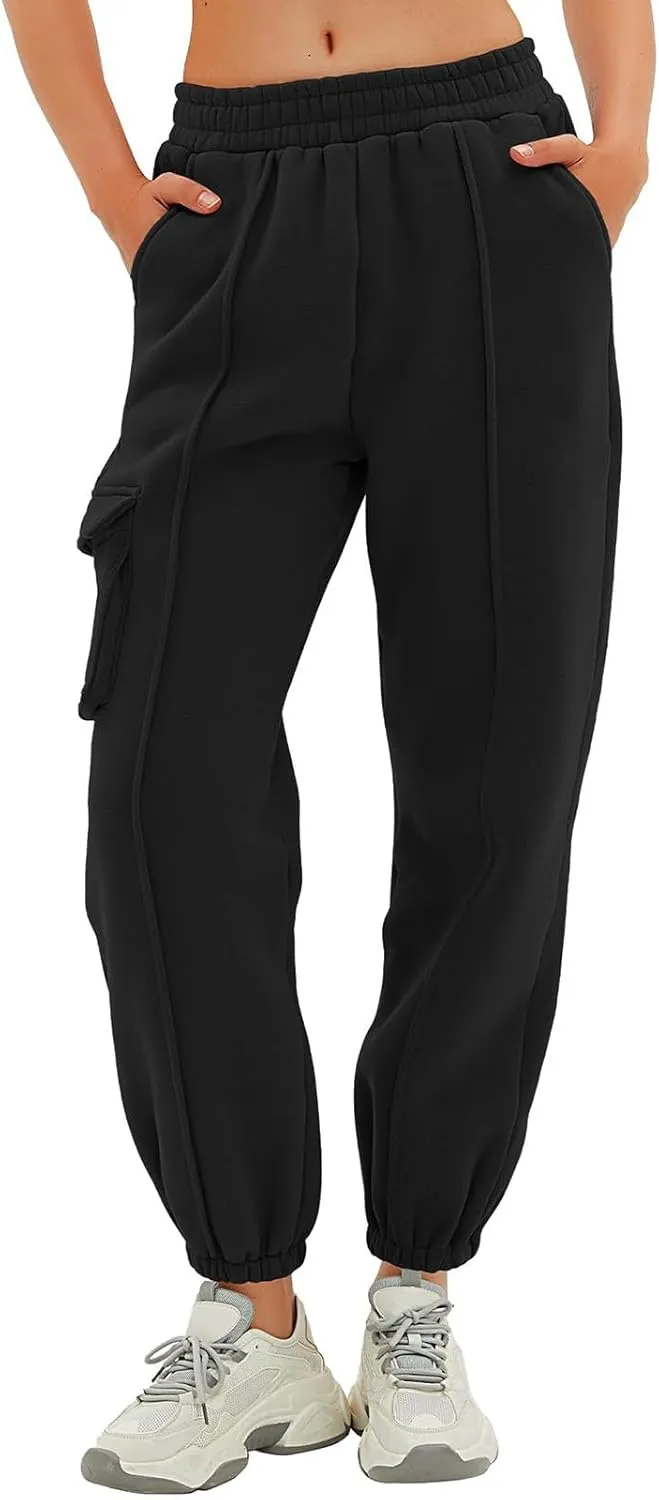 Straight Leg Cargo Sweatpants Women Baggy Fleece Elastic High Waisted Joggers Pants Casual Comfy Soft Parachute Pant
