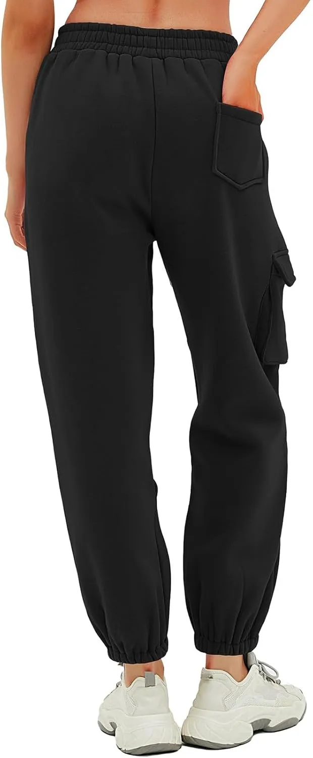 Straight Leg Cargo Sweatpants Women Baggy Fleece Elastic High Waisted Joggers Pants Casual Comfy Soft Parachute Pant