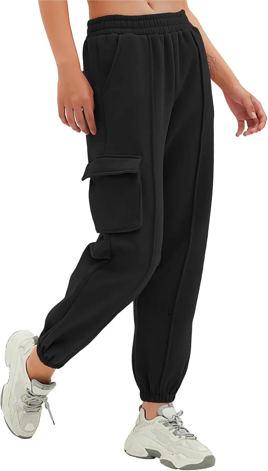 Straight Leg Cargo Sweatpants Women Baggy Fleece Elastic High Waisted Joggers Pants Casual Comfy Soft Parachute Pant