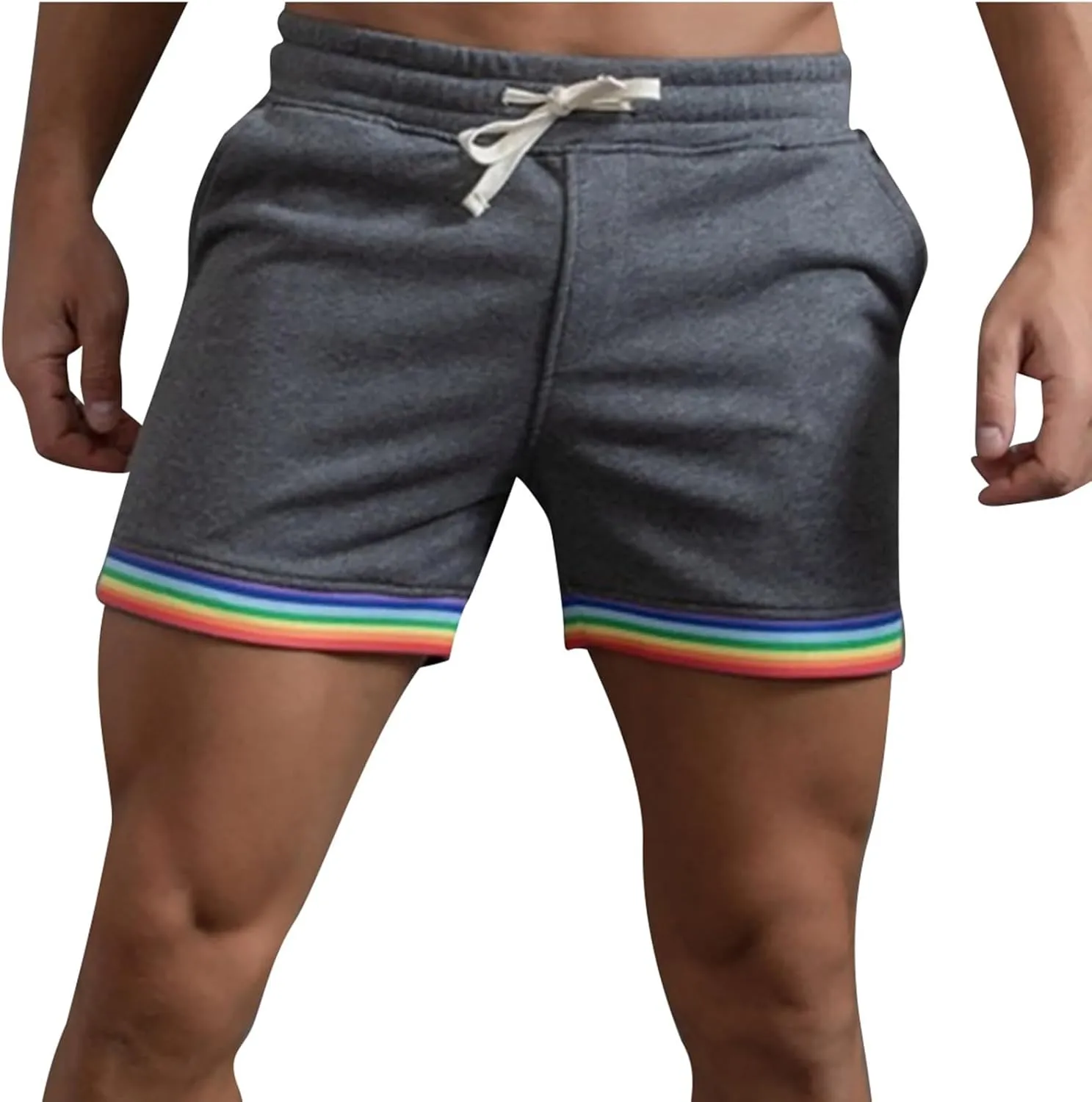 Sweat Shorts Men Classic Drawstring Rainbow Shorts Elastic Waist Gym Athletic Shorts Relaxed Fit Workout Running Jogger