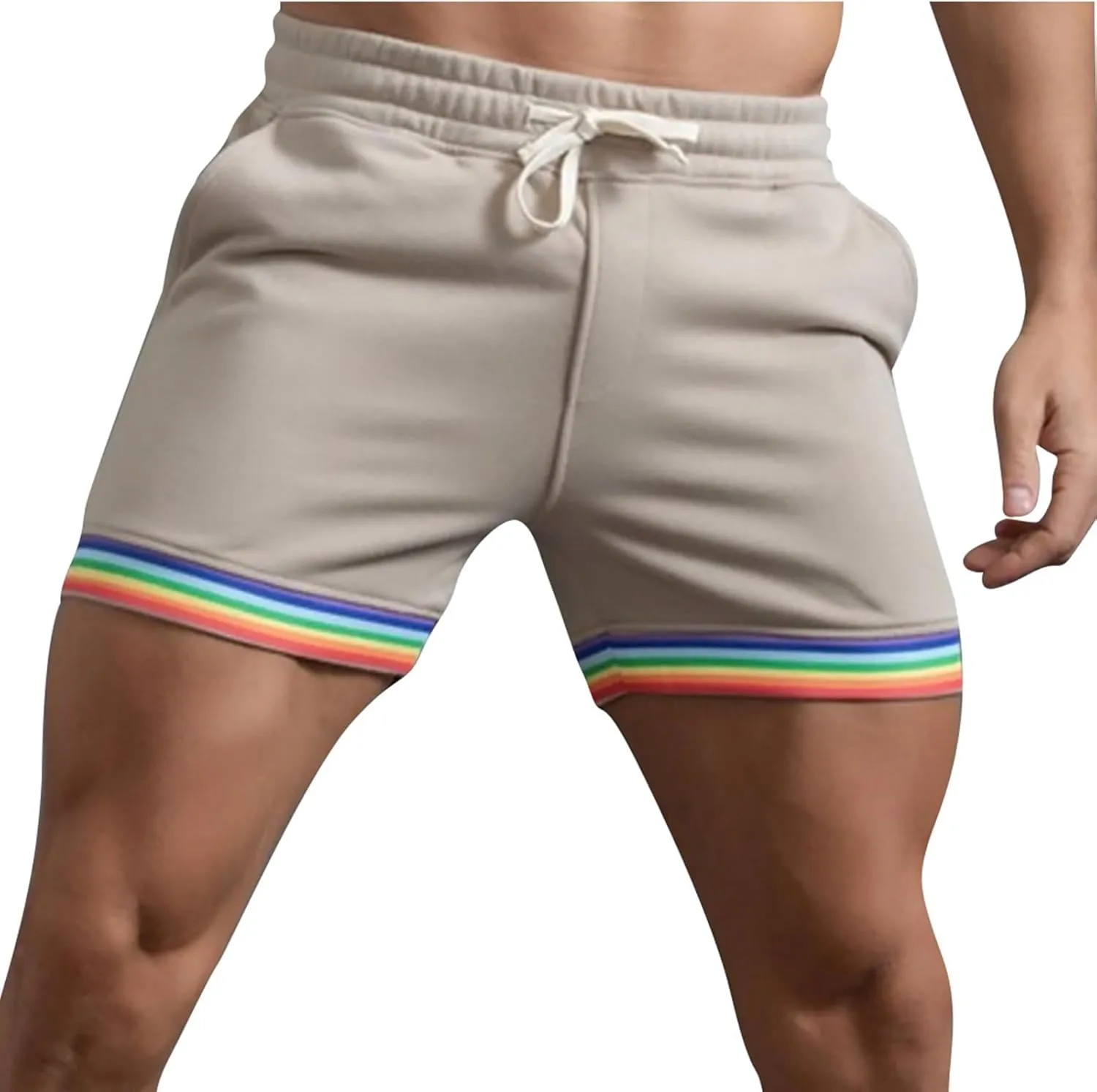 Sweat Shorts Men Classic Drawstring Rainbow Shorts Elastic Waist Gym Athletic Shorts Relaxed Fit Workout Running Jogger