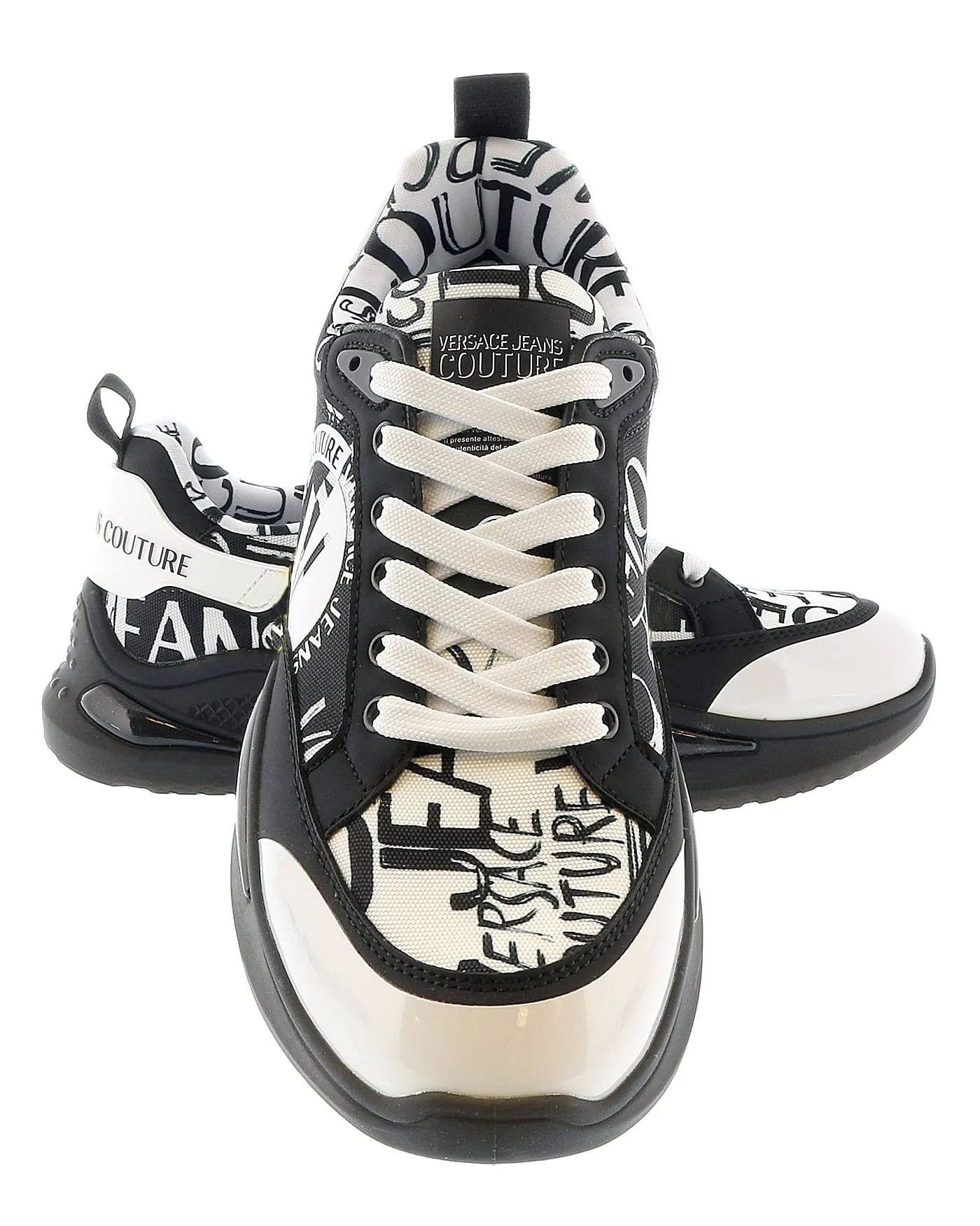 Versace Jeans Couture Black White  Chunky Sole Signature Print Fashion Sneakers-