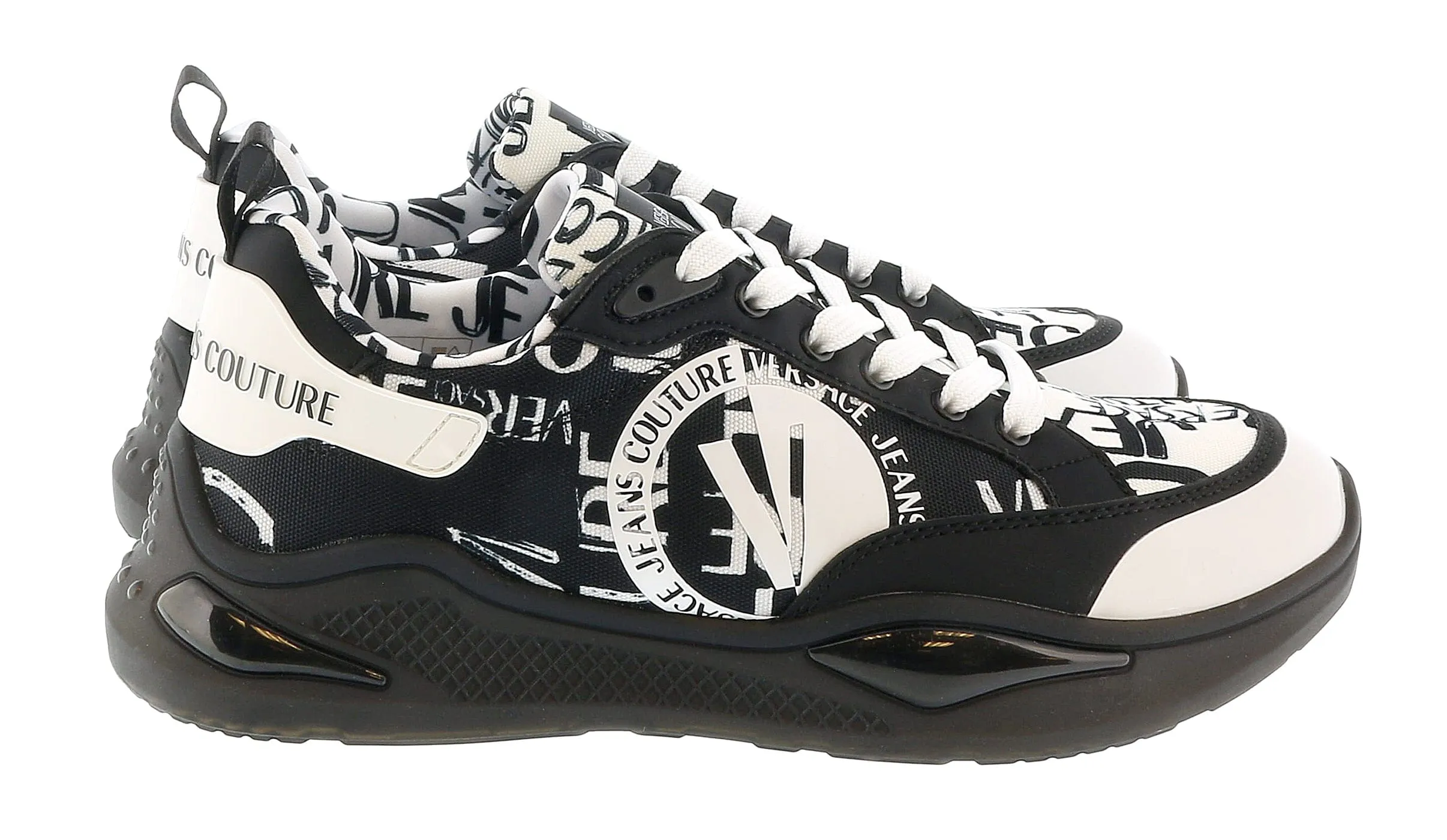 Versace Jeans Couture Black White  Chunky Sole Signature Print Fashion Sneakers-