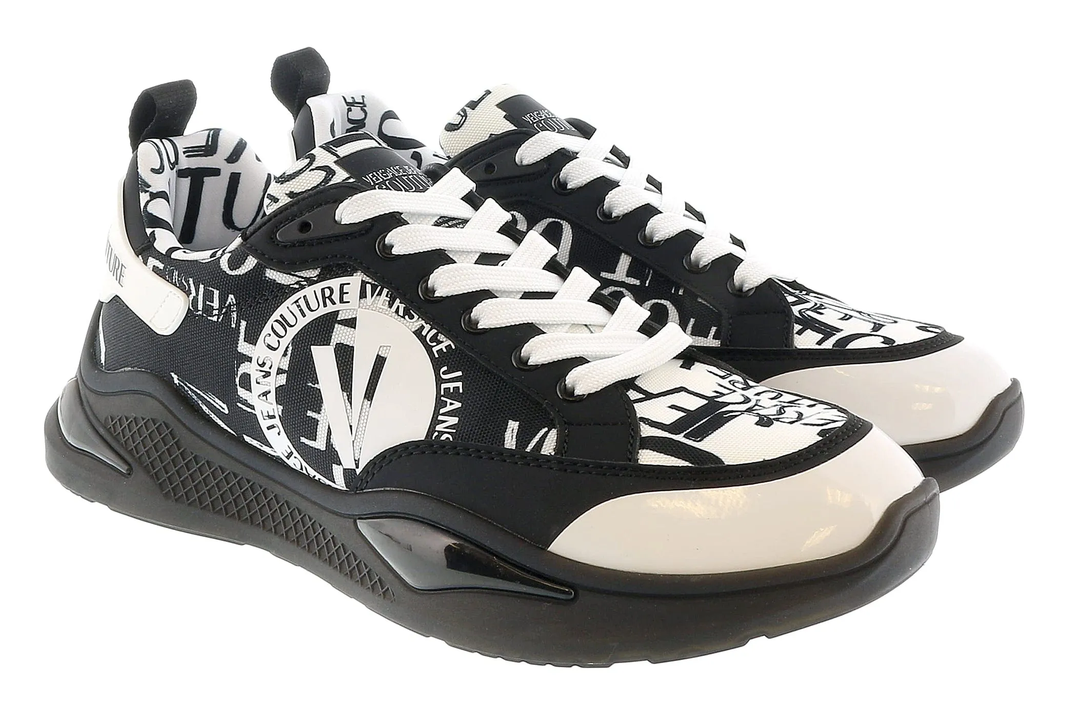 Versace Jeans Couture Black White  Chunky Sole Signature Print Fashion Sneakers-