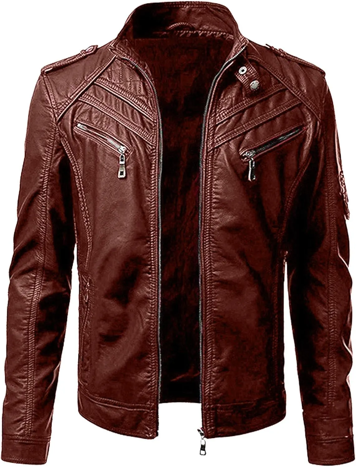 Winter Jackets for Men Fall Jackets for Men Winter Casual Stand Collar Leather Jacket Coat Faux Fur Lined Jacket