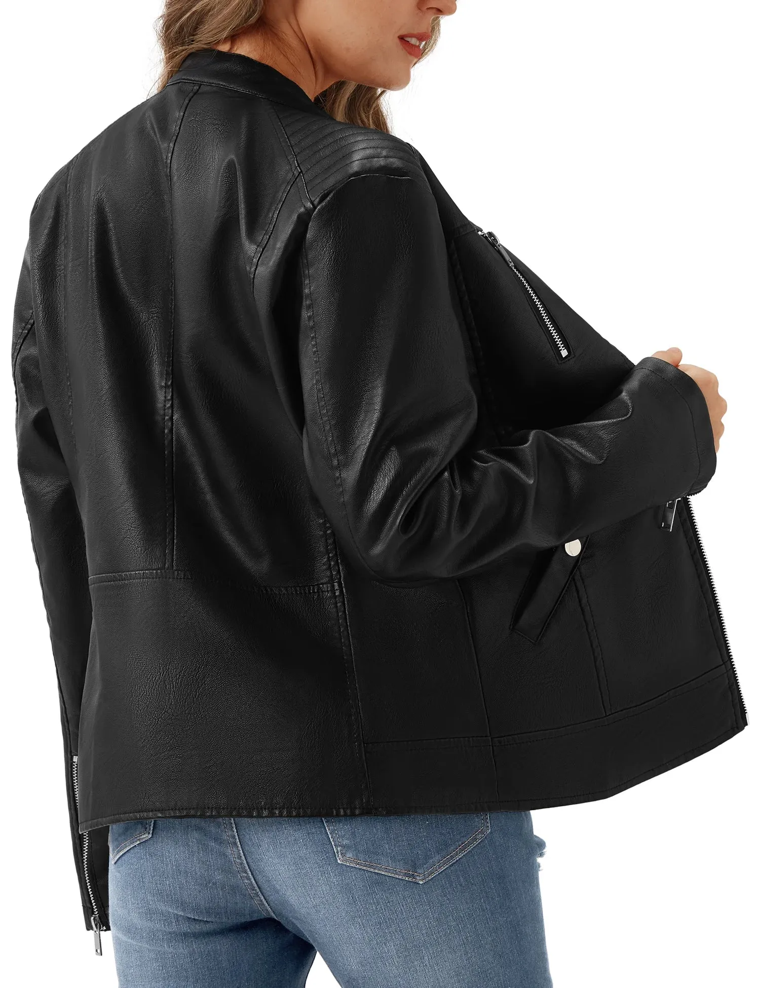 Women's Faux Leather Jacket Black Motorcycle Moto Biker Short Coat