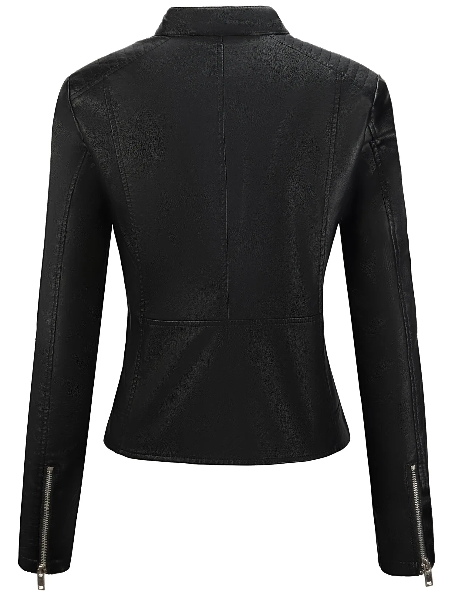Women's Faux Leather Jacket Black Motorcycle Moto Biker Short Coat