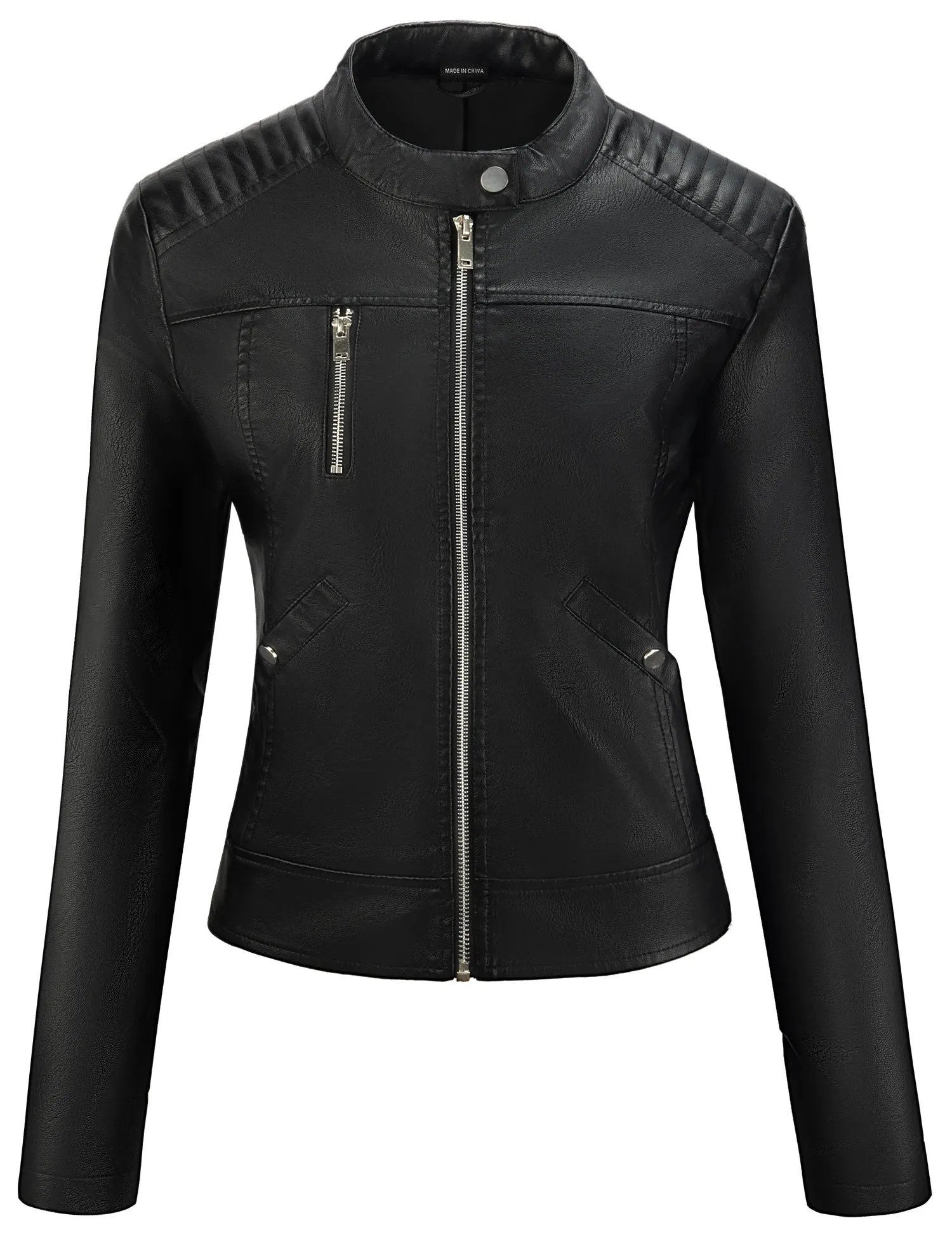 Women's Faux Leather Jacket Black Motorcycle Moto Biker Short Coat