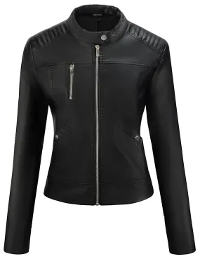 Women's Faux Leather Jacket Black Motorcycle Moto Biker Short Coat