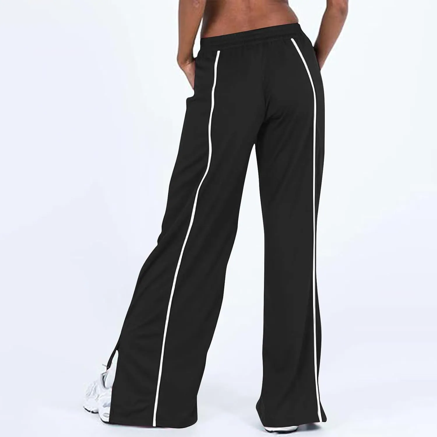 Women's Soft Sweatpants Elastic Stripe Lounge Pants Wide Leg Baggy Sweat Pants High Waisted Track Pants Joggers