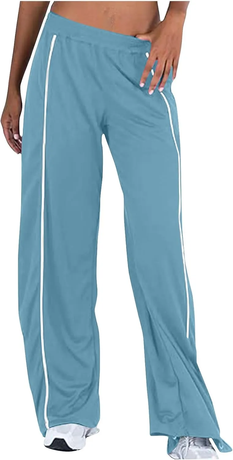 Women's Soft Sweatpants Elastic Stripe Lounge Pants Wide Leg Baggy Sweat Pants High Waisted Track Pants Joggers