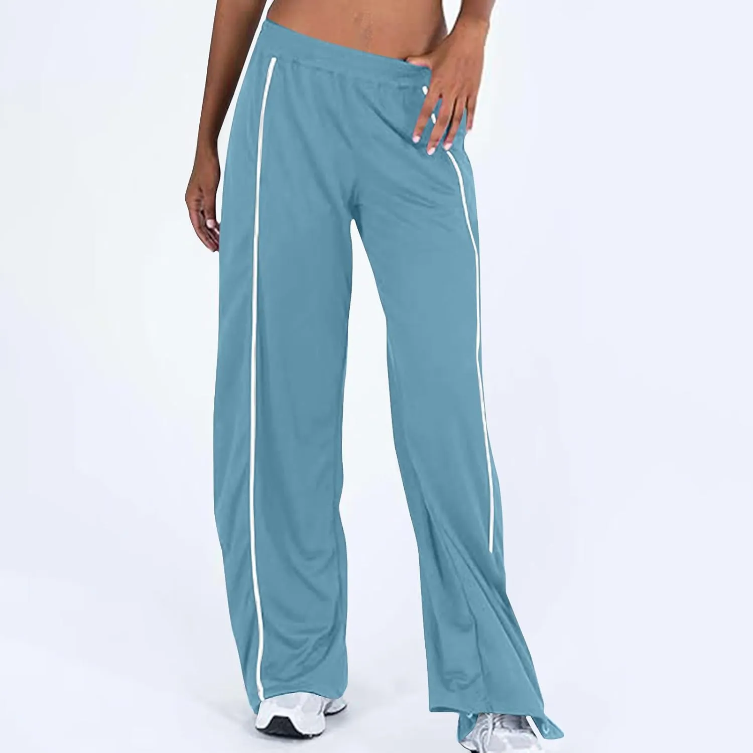 Women's Soft Sweatpants Elastic Stripe Lounge Pants Wide Leg Baggy Sweat Pants High Waisted Track Pants Joggers