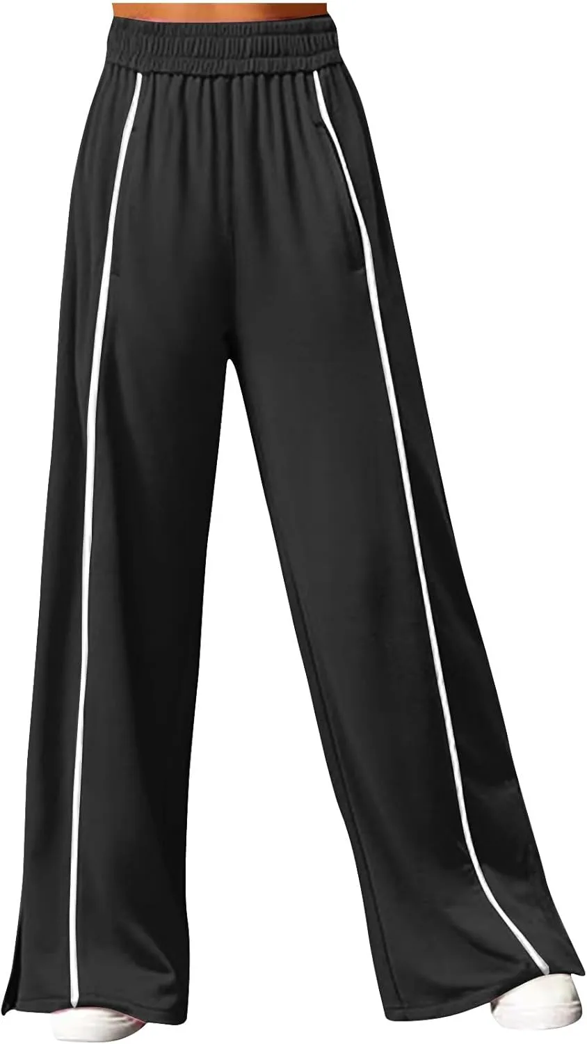Women's Soft Sweatpants Elastic Stripe Lounge Pants Wide Leg Baggy Sweat Pants High Waisted Track Pants Joggers