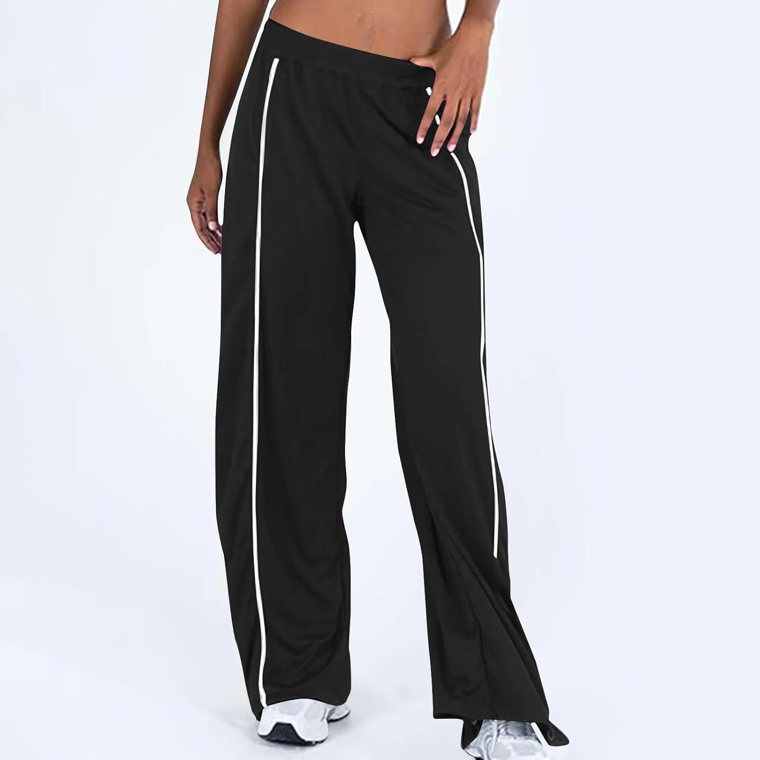 Women's Soft Sweatpants Elastic Stripe Lounge Pants Wide Leg Baggy Sweat Pants High Waisted Track Pants Joggers