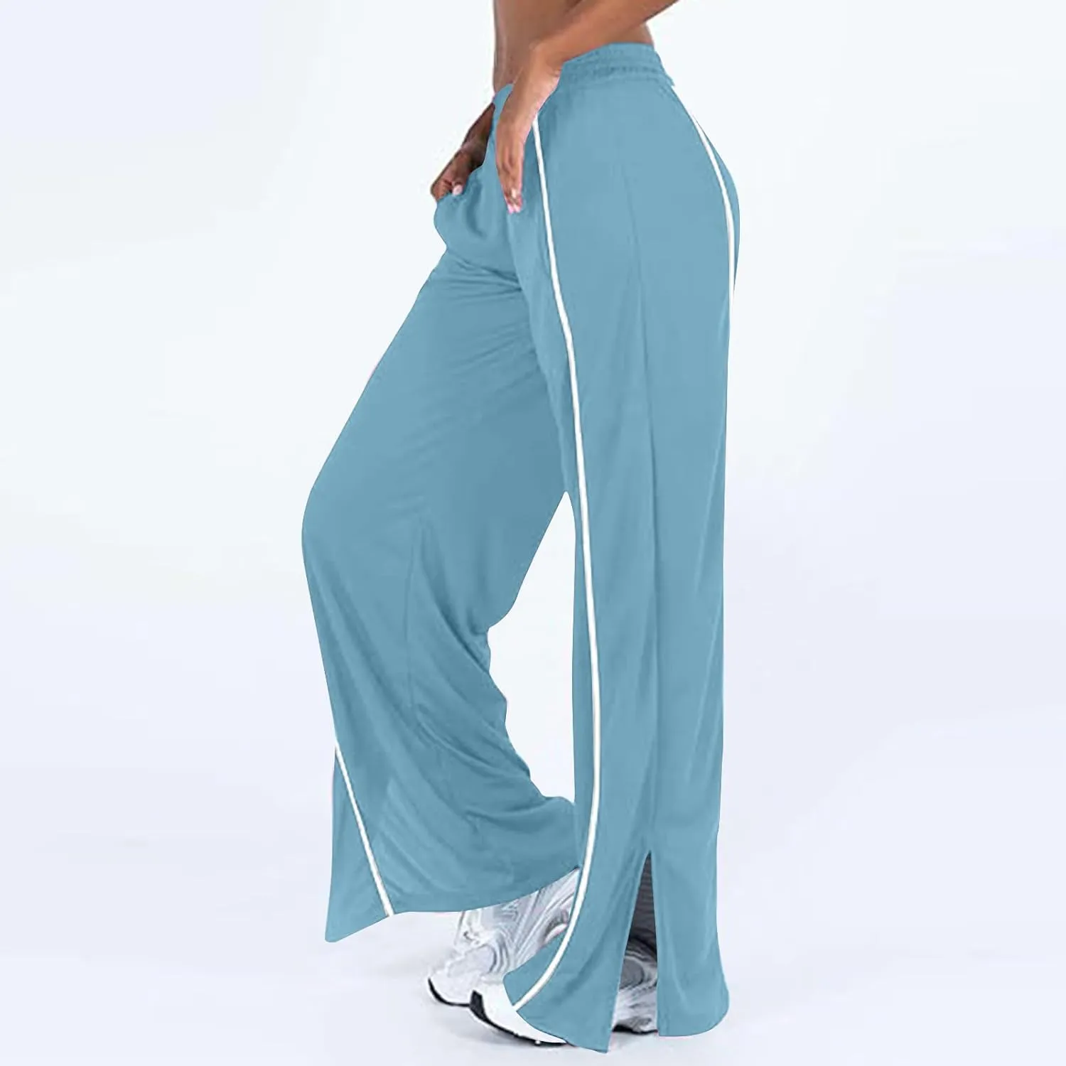 Women's Soft Sweatpants Elastic Stripe Lounge Pants Wide Leg Baggy Sweat Pants High Waisted Track Pants Joggers