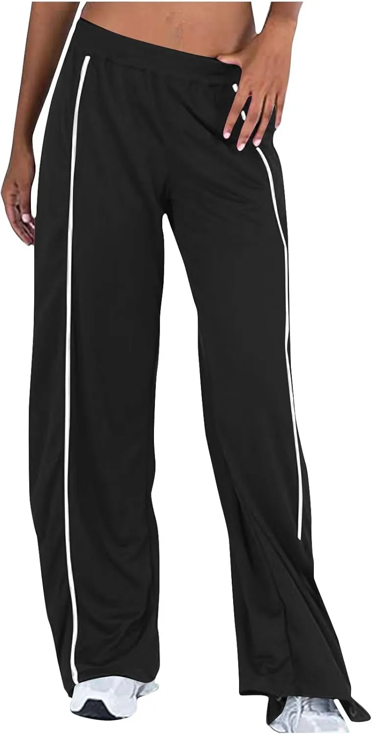 Women's Soft Sweatpants Elastic Stripe Lounge Pants Wide Leg Baggy Sweat Pants High Waisted Track Pants Joggers