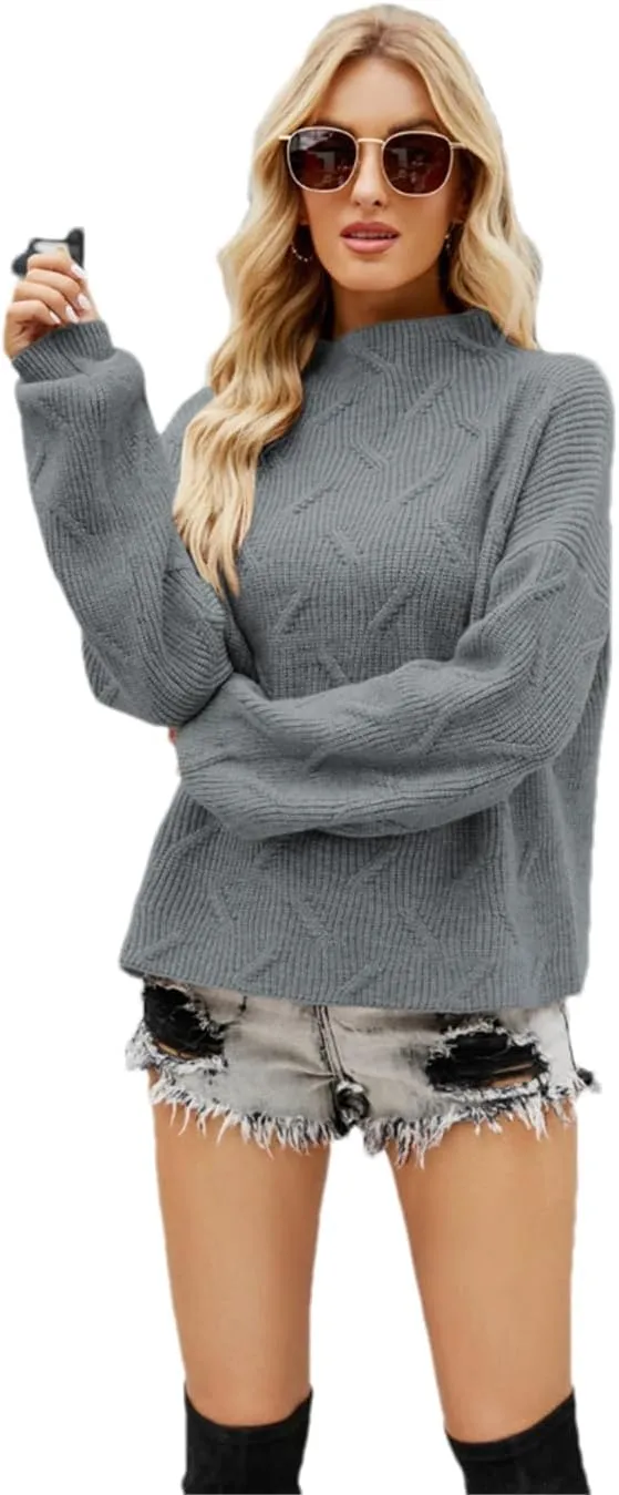 Women's Turtleneck Knitted Sweater Loose Oversize Long Lantern Sleeve Warm Pullover Jumper